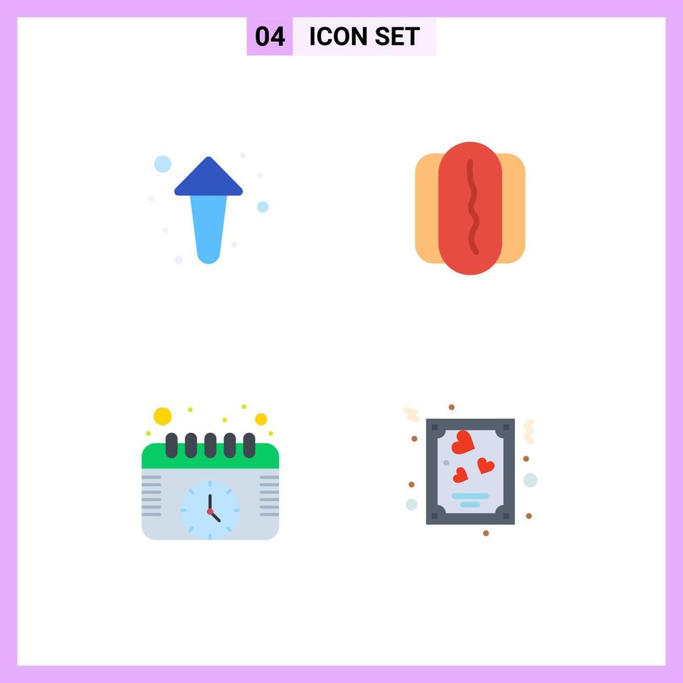 4 Universal Flat Icons Set for Web and Mobile Applications arrow schedule direction sausage card Editable Vector Design Elements