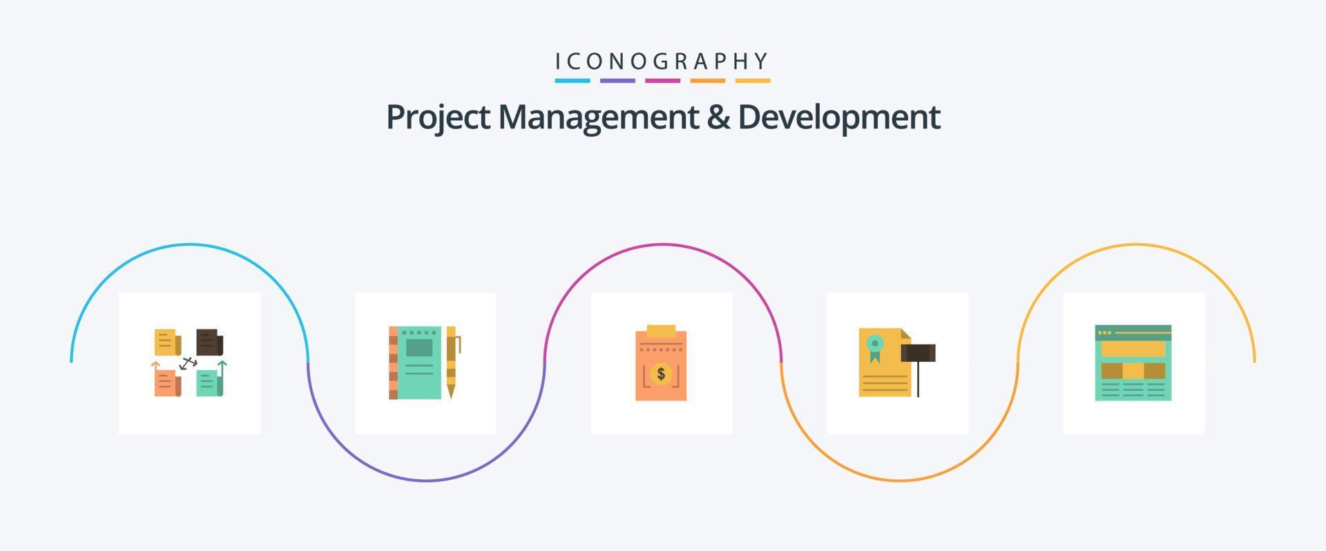 Project Management And Development Flat 5 Icon Pack Including gravel. vintage. pencil. auction . dollar vector