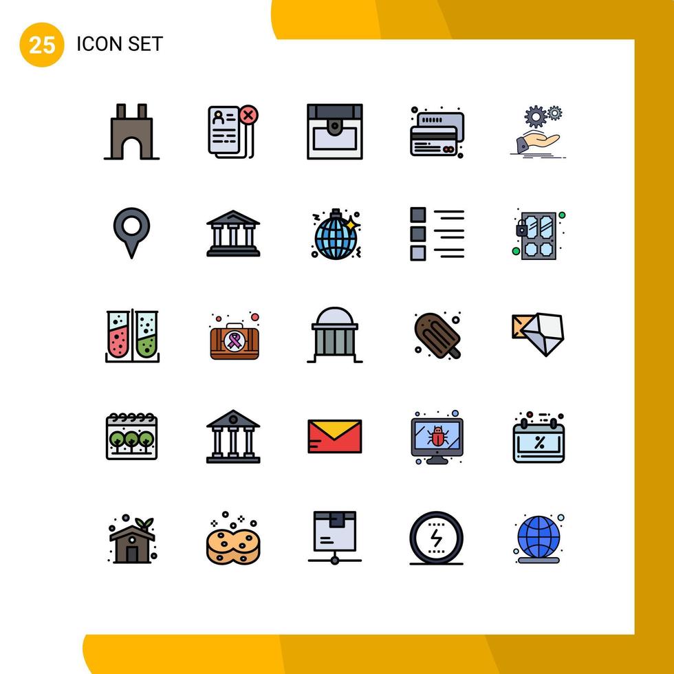Filled line Flat Color Pack of 25 Universal Symbols of solution credit job card treasure Editable Vector Design Elements