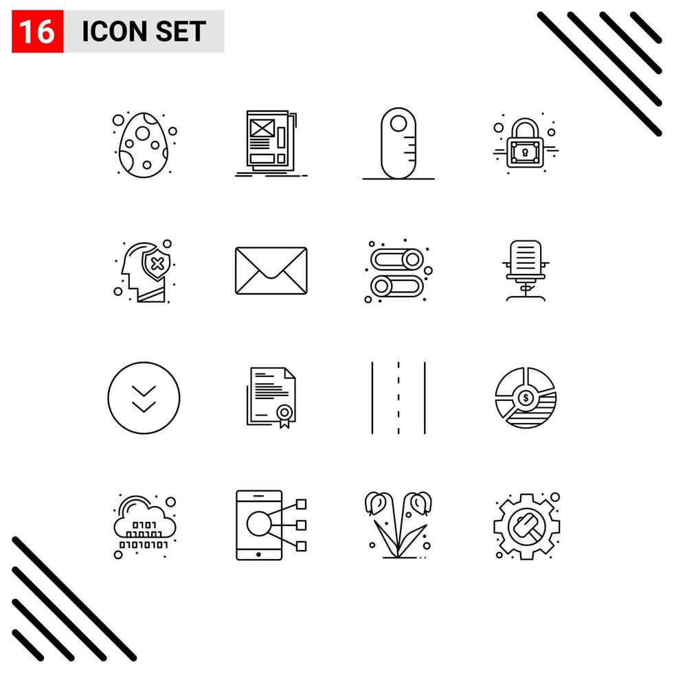 Modern Set of 16 Outlines and symbols such as human brain development secure closed Editable Vector Design Elements