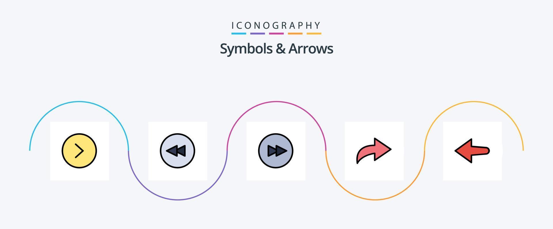 Symbols and Arrows Line Filled Flat 5 Icon Pack Including . next. left vector
