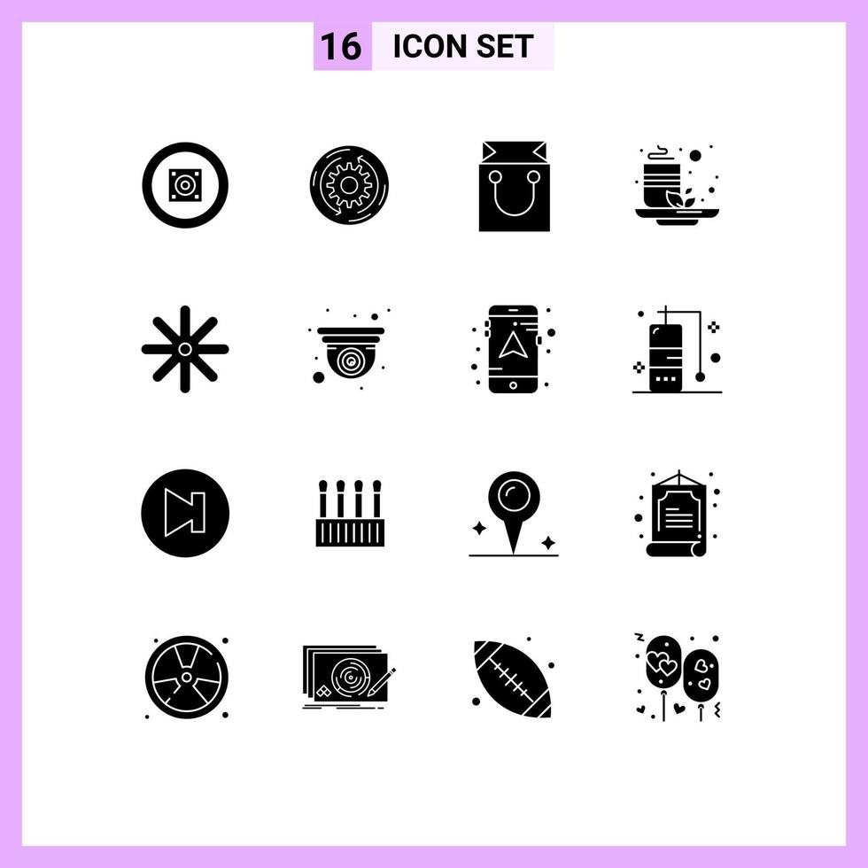 Universal Icon Symbols Group of 16 Modern Solid Glyphs of flower tea structure green shopping Editable Vector Design Elements