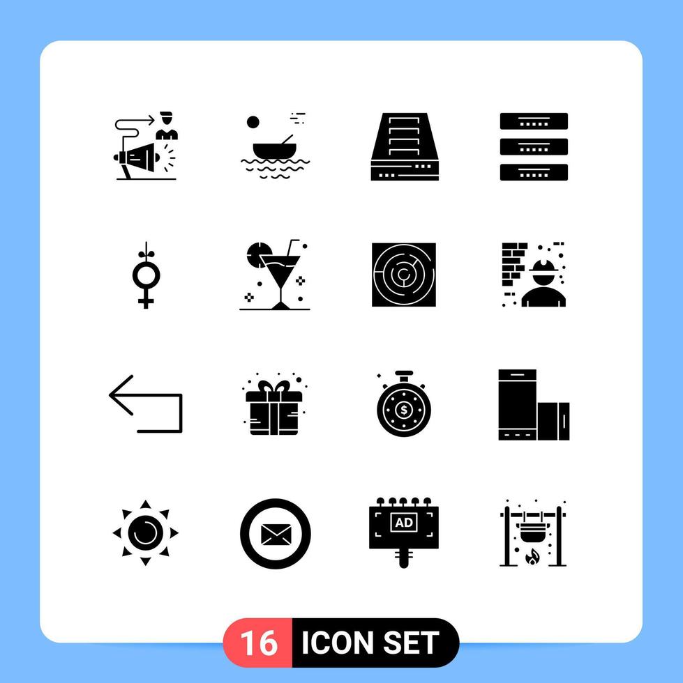 16 User Interface Solid Glyph Pack of modern Signs and Symbols of furniture cupboard river cabinet drawer Editable Vector Design Elements