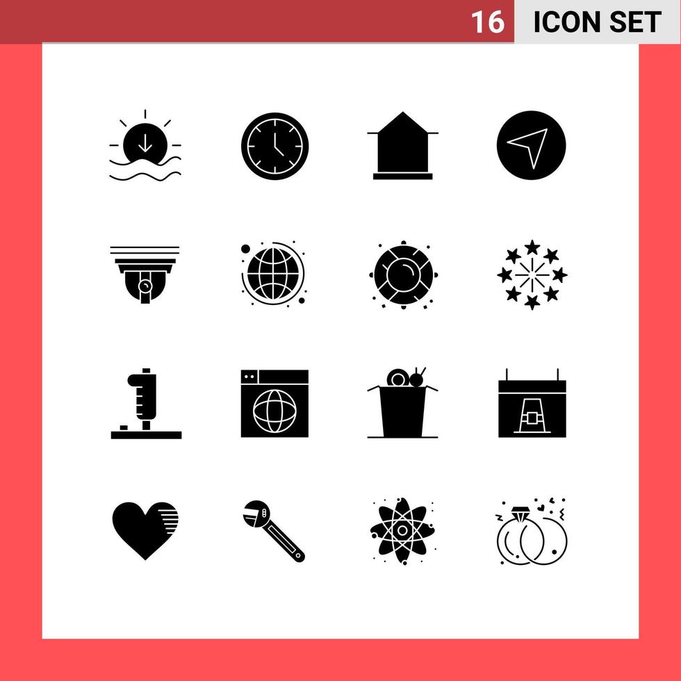 Pictogram Set of 16 Simple Solid Glyphs of secure camera home pointer direction Editable Vector Design Elements