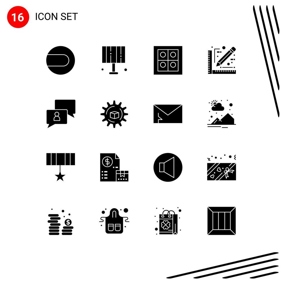 Modern Set of 16 Solid Glyphs Pictograph of user chat kitchen chatting document Editable Vector Design Elements