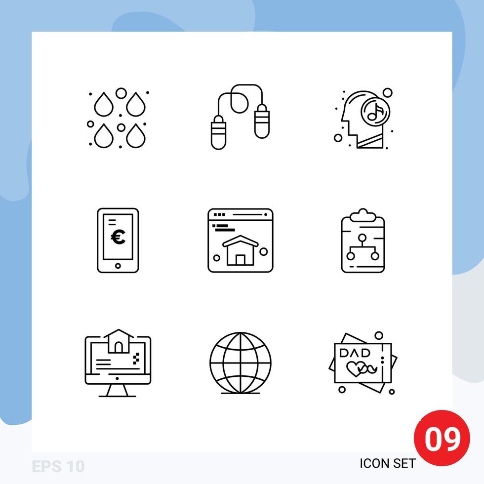 9 Thematic Vector Outlines and Editable Symbols of browser euro jumping payment relaxed Editable Vector Design Elements