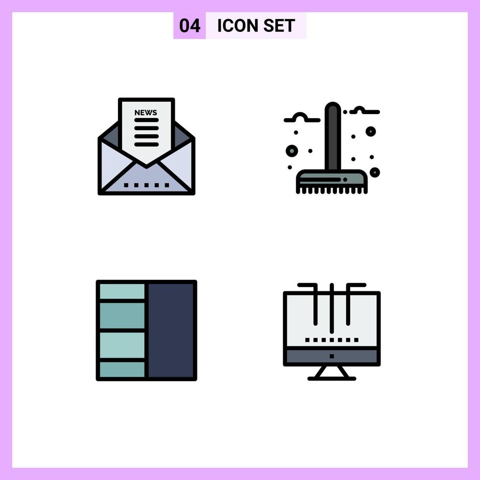 Filledline Flat Color Pack of 4 Universal Symbols of email grid newsletter fork connections Editable Vector Design Elements