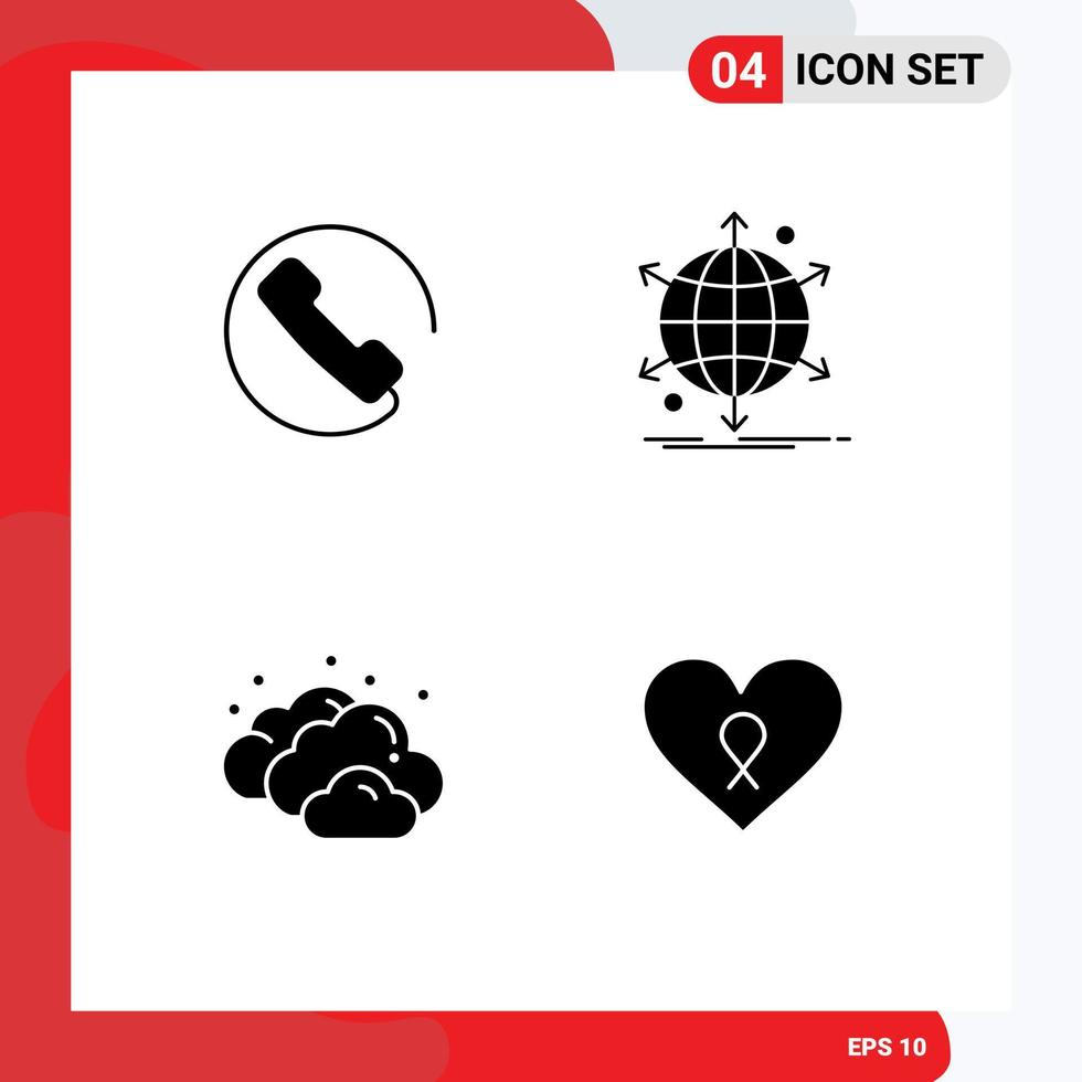 Pictogram Set of 4 Simple Solid Glyphs of answer cloudy business network heart Editable Vector Design Elements