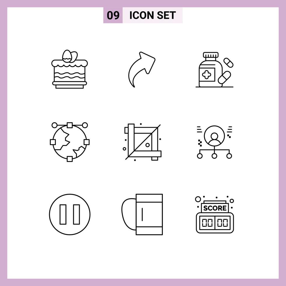 Set of 9 Modern UI Icons Symbols Signs for crop tool line medical globe design Editable Vector Design Elements