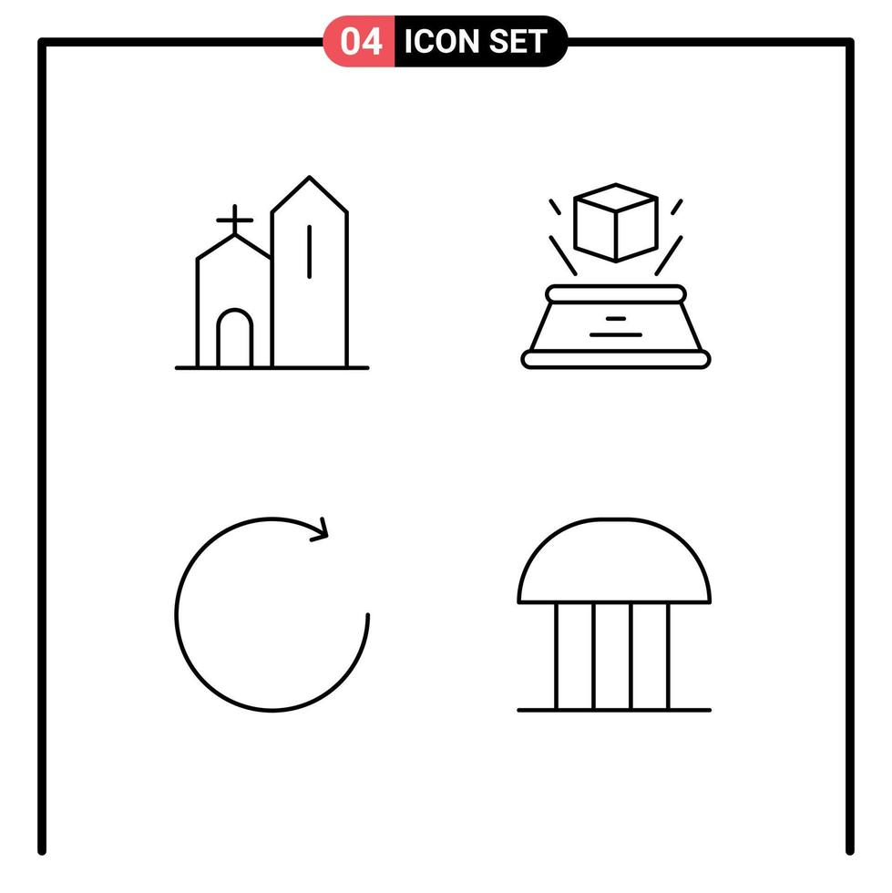 Mobile Interface Line Set of 4 Pictograms of building arrow historic hologram rotate Editable Vector Design Elements