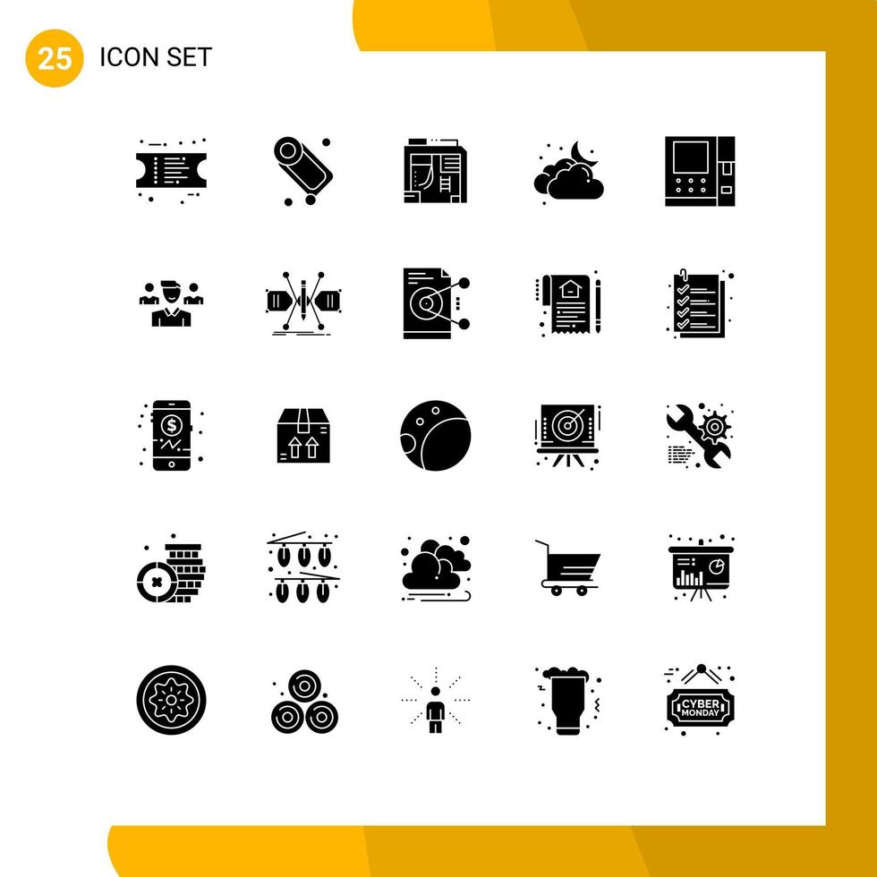 25 Thematic Vector Solid Glyphs and Editable Symbols of money atm box weather cloudy Editable Vector Design Elements