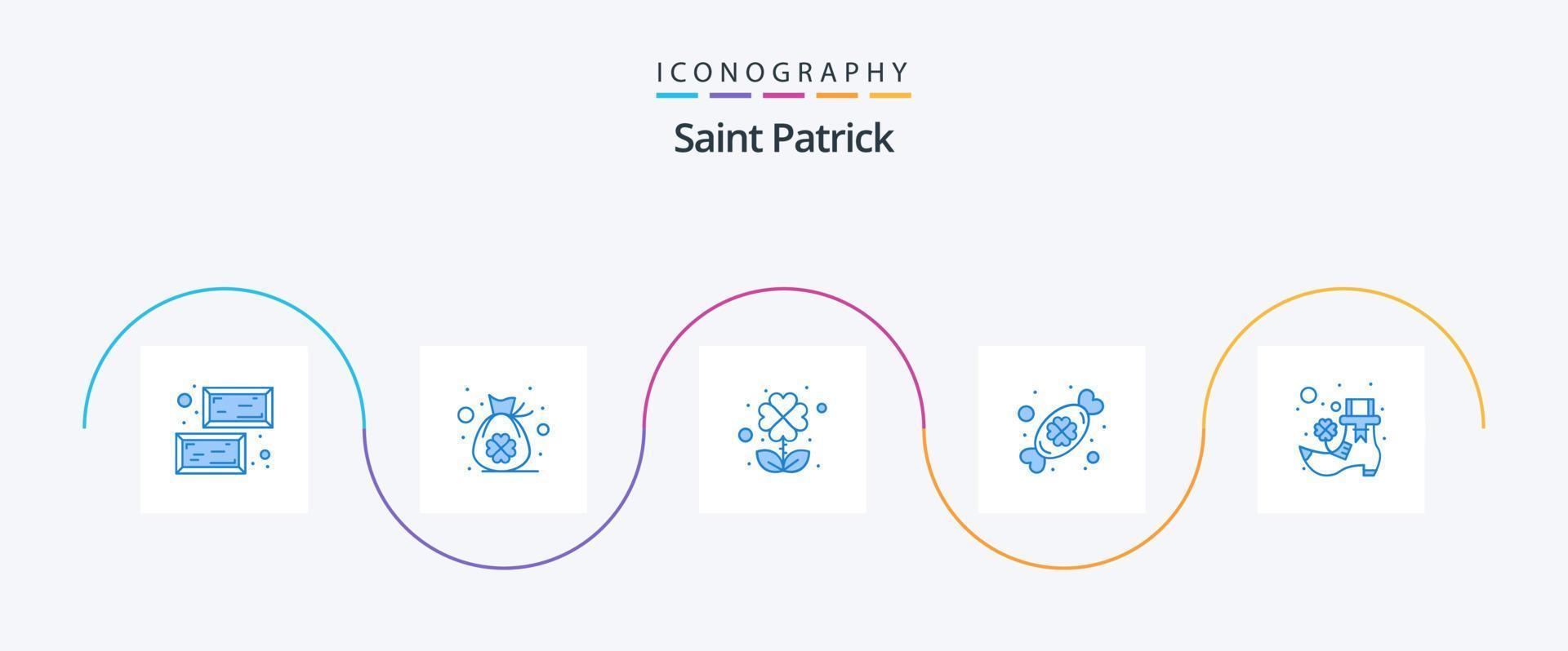 Saint Patrick Blue 5 Icon Pack Including leprechaun. boot. clover. festival. celebrate vector