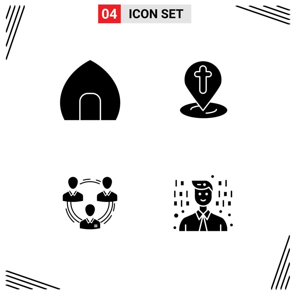 4 Creative Icons Modern Signs and Symbols of antique building team historical building map communication Editable Vector Design Elements