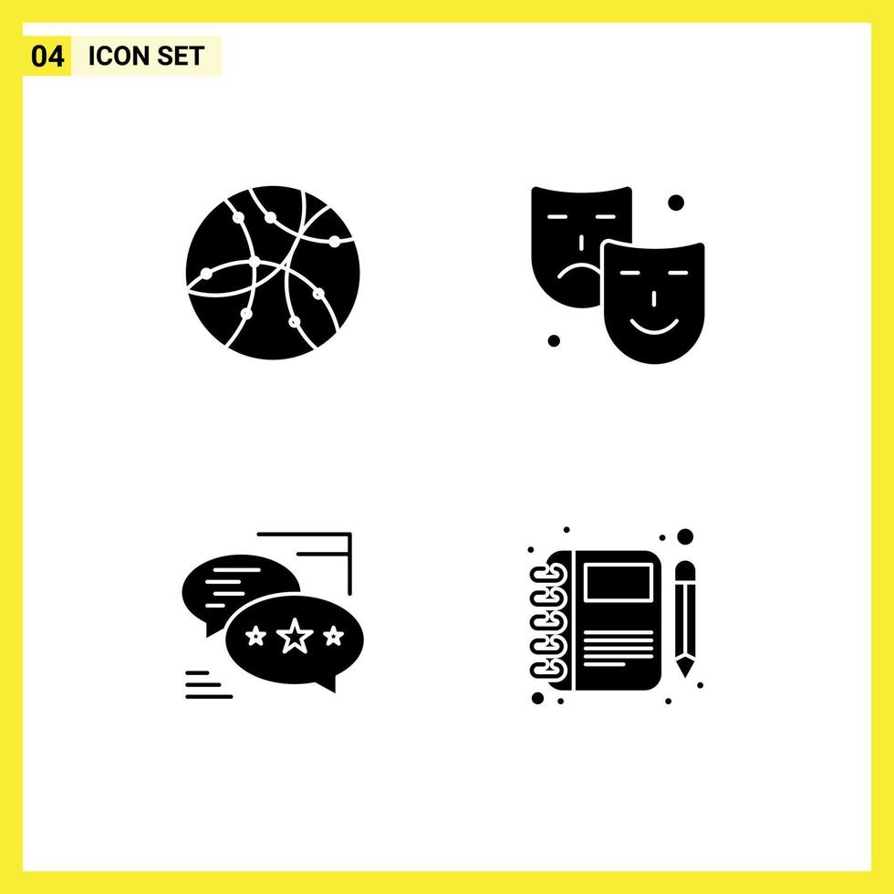 4 Universal Solid Glyphs Set for Web and Mobile Applications global communication technology arts messages Editable Vector Design Elements