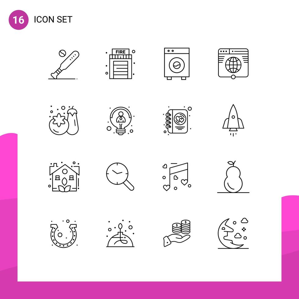 16 Outline concept for Websites Mobile and Apps website link automation internet machine Editable Vector Design Elements