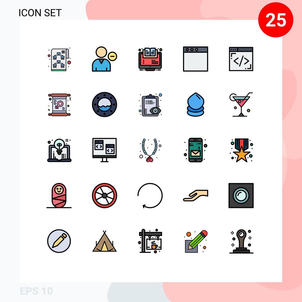 25 User Interface Filled line Flat Color Pack of modern Signs and Symbols of window app user course webinar Editable Vector Design Elements