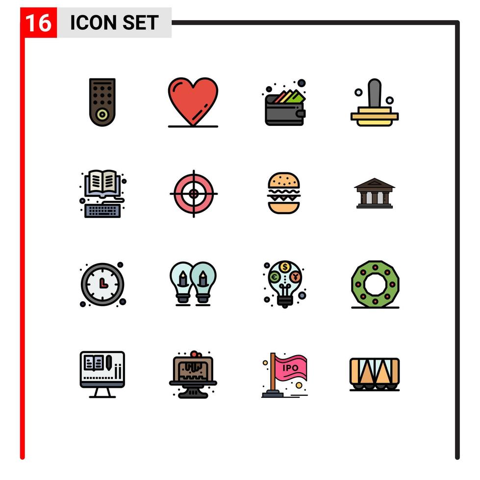 16 User Interface Flat Color Filled Line Pack of modern Signs and Symbols of online keyboard wallet ebook stamp Editable Creative Vector Design Elements