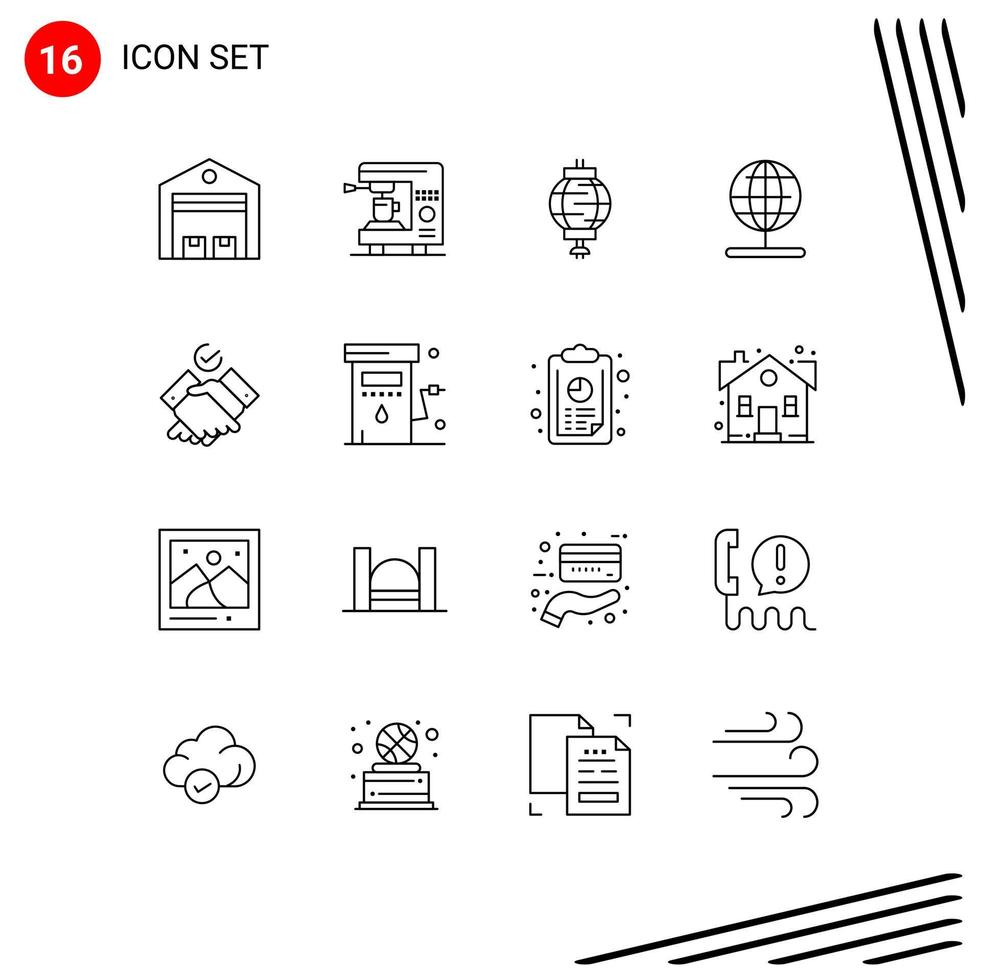 Editable Vector Line Pack of 16 Simple Outlines of job stand machine navigation decoration Editable Vector Design Elements
