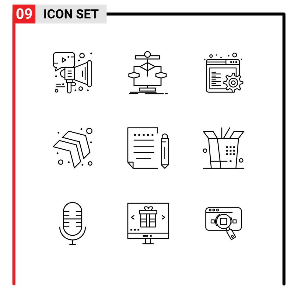 Stock Vector Icon Pack of 9 Line Signs and Symbols for paper letter flow right arrow Editable Vector Design Elements