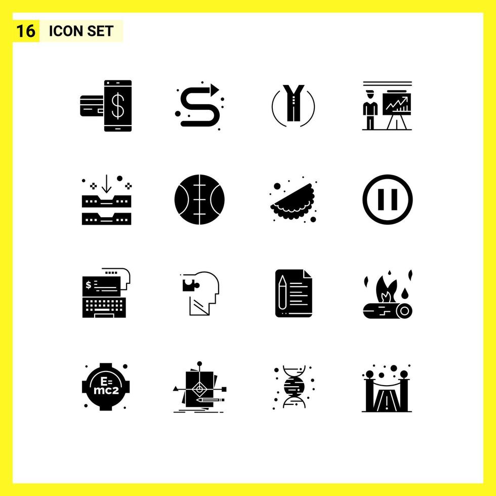 Editable Vector Line Pack of 16 Simple Solid Glyphs of report presentation left man location Editable Vector Design Elements