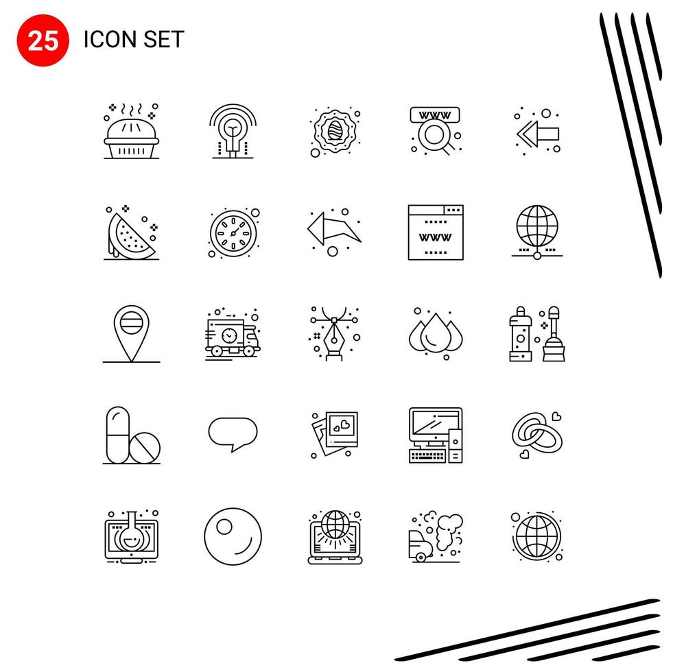 User Interface Pack of 25 Basic Lines of arrow shop hotel online egg Editable Vector Design Elements