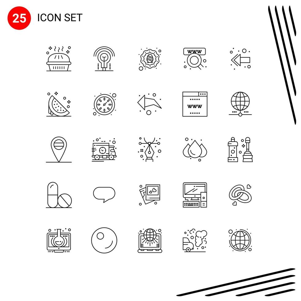 User Interface Pack of 25 Basic Lines of arrow shop hotel online egg Editable Vector Design Elements