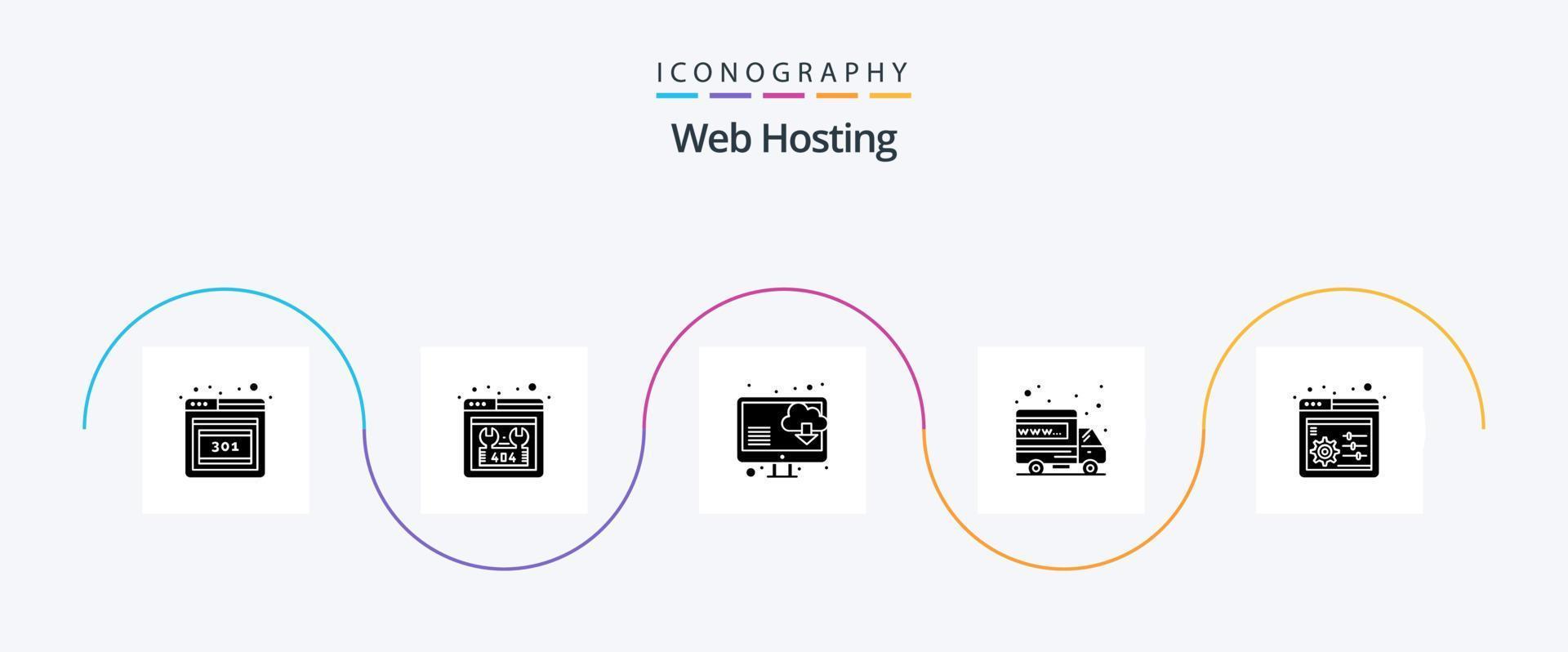 Web Hosting Glyph 5 Icon Pack Including . panel. computer. web control. web vector
