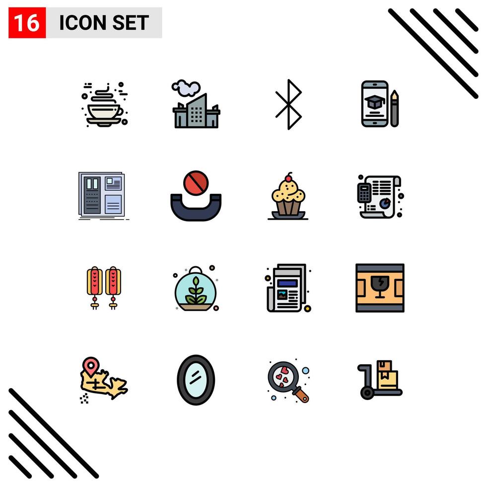 Modern Set of 16 Flat Color Filled Lines and symbols such as grid pencil bluetooth mobile education Editable Creative Vector Design Elements