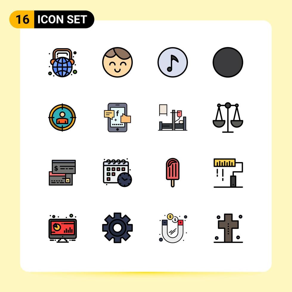 User Interface Pack of 16 Basic Flat Color Filled Lines of promotoin target key focus signal Editable Creative Vector Design Elements