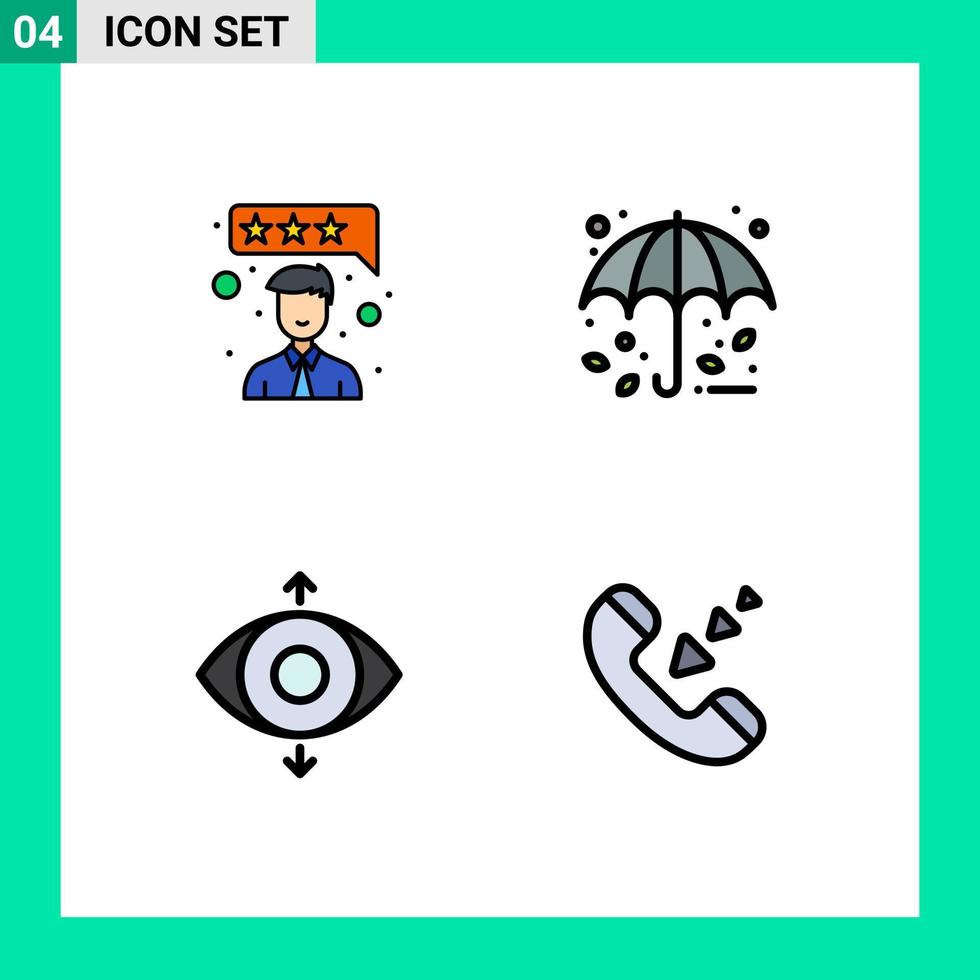 4 Universal Filledline Flat Color Signs Symbols of customer satisfaction view autumn umbrella communication Editable Vector Design Elements
