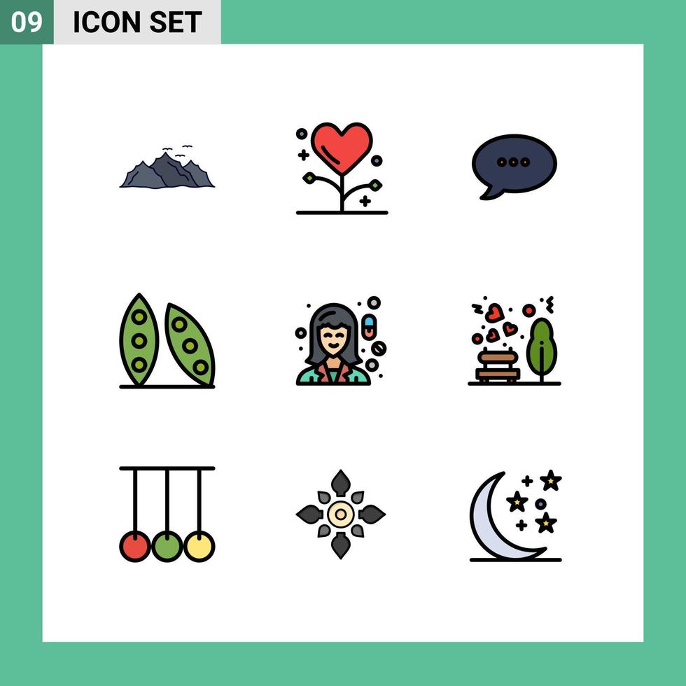 Set of 9 Vector Filledline Flat Colors on Grid for organic food health cooking comment Editable Vector Design Elements