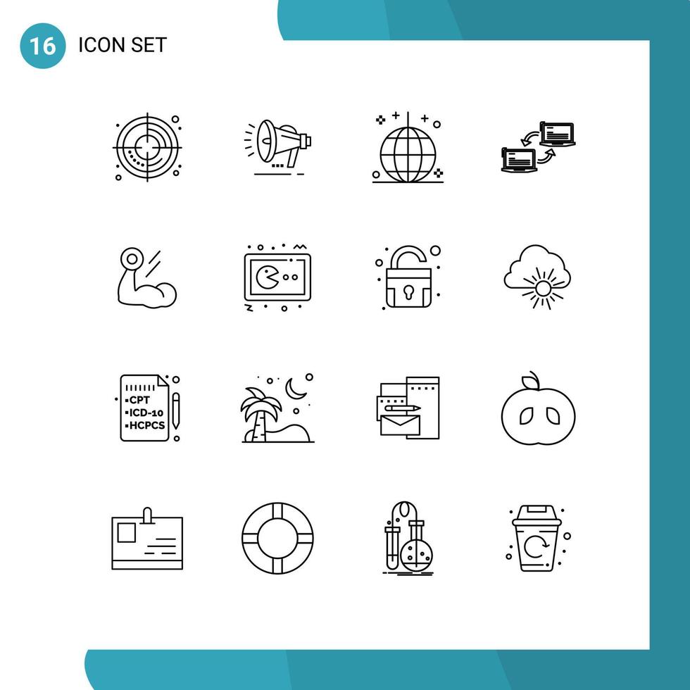 User Interface Pack of 16 Basic Outlines of biceps network event link computer Editable Vector Design Elements