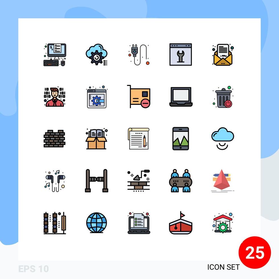 25 User Interface Filled line Flat Color Pack of modern Signs and Symbols of setting interface computing gear socket Editable Vector Design Elements