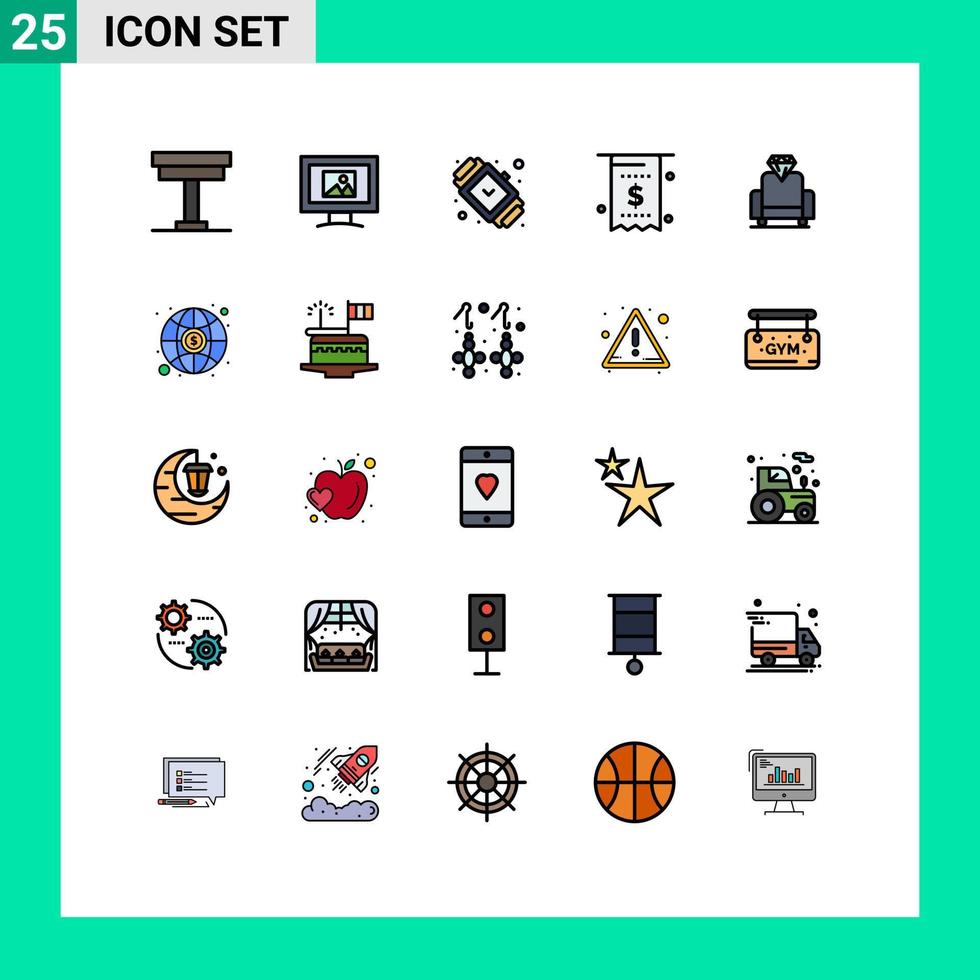 Stock Vector Icon Pack of 25 Line Signs and Symbols for payment invoice accessorize currency watch Editable Vector Design Elements