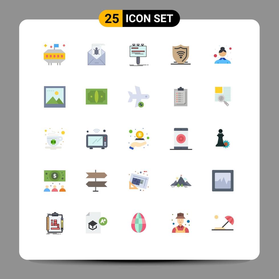 Mobile Interface Flat Color Set of 25 Pictograms of internet security promo spam billboard advertisement Editable Vector Design Elements