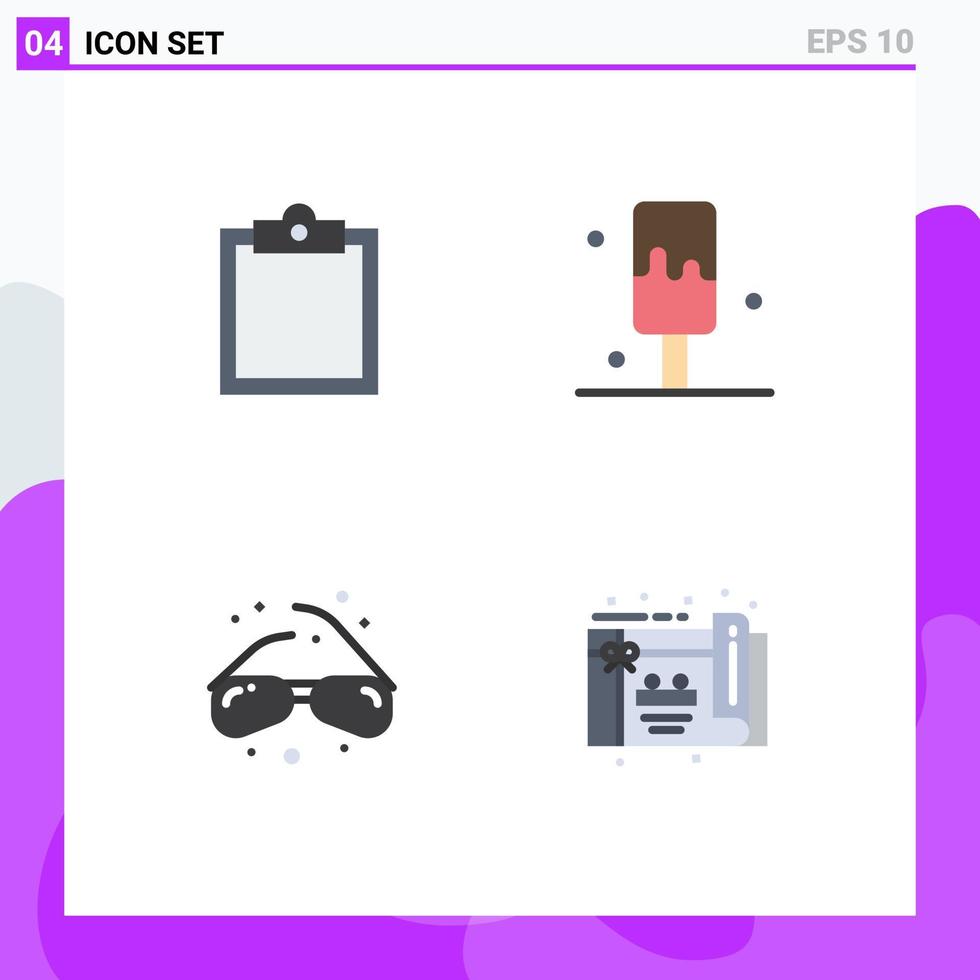 paquete de 4 signos y símbolos de iconos planos modernos para medios de impresión web como elementos de diseño de vectores editables para fiesta de gafas de crema friki de búfer