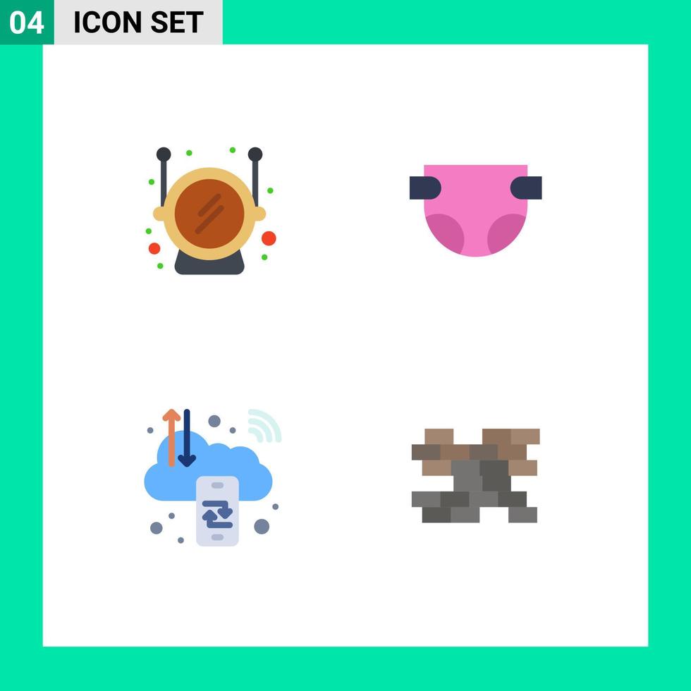 Mobile Interface Flat Icon Set of 4 Pictograms of helmet c digital baby business brick Editable Vector Design Elements