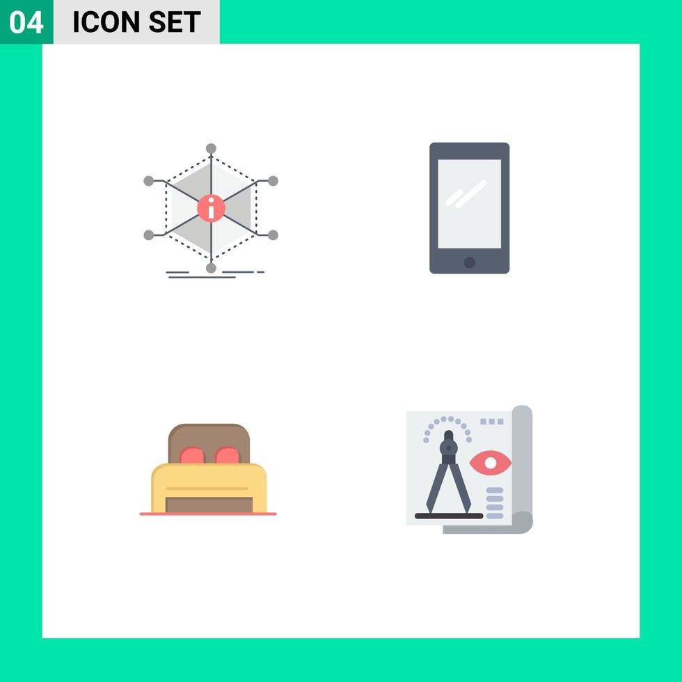 Pack of 4 Modern Flat Icons Signs and Symbols for Web Print Media such as data iphone information smart phone sleep Editable Vector Design Elements