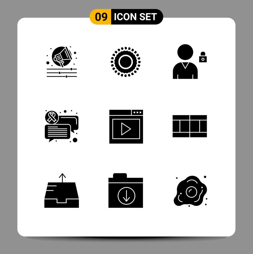 Universal Icon Symbols Group of 9 Modern Solid Glyphs of field media page user media interface Editable Vector Design Elements