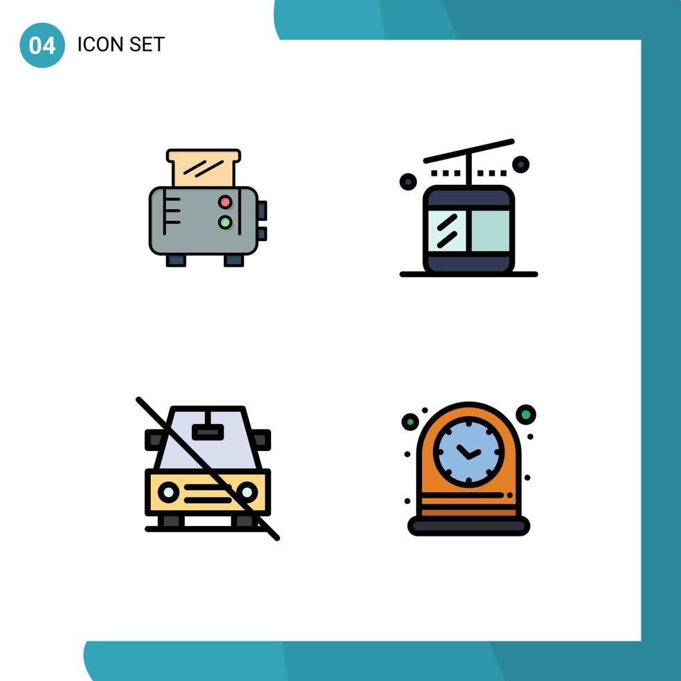 4 Thematic Vector Filledline Flat Colors and Editable Symbols of toast off gondola car clock Editable Vector Design Elements