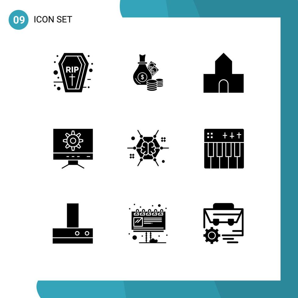 Pack of 9 creative Solid Glyphs of connect design gold setting christian building Editable Vector Design Elements