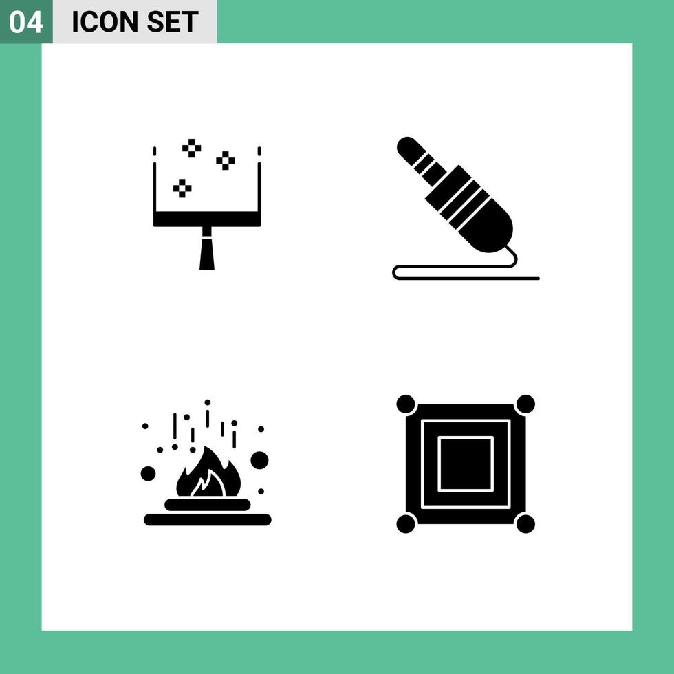 Set of 4 Modern UI Icons Symbols Signs for broom heat audio cable technology science Editable Vector Design Elements