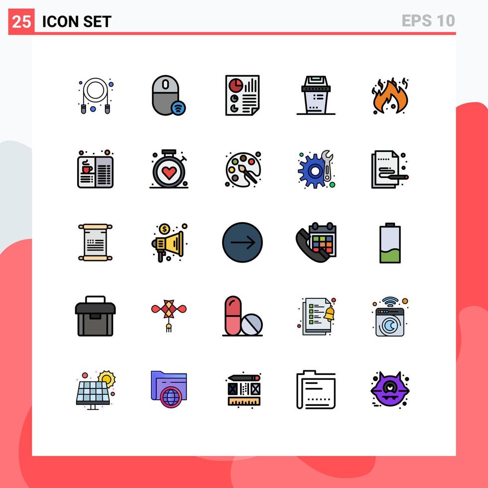 Set of 25 Vector Filled line Flat Colors on Grid for danger junk bars equipment report Editable Vector Design Elements