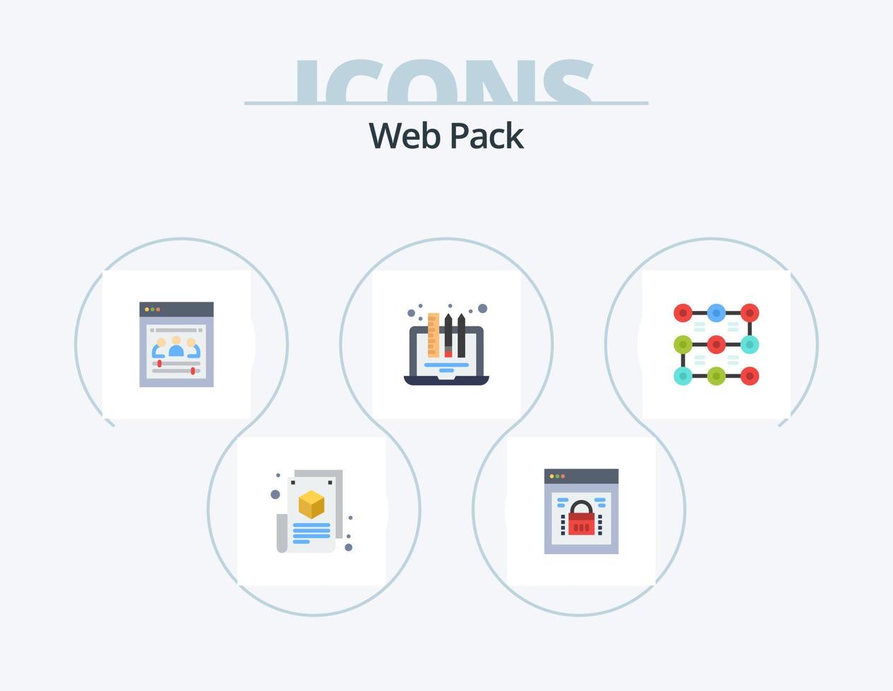 Web Pack Flat Icon Pack 5 Icon Design. laptop. device. web lock. design. web developers vector