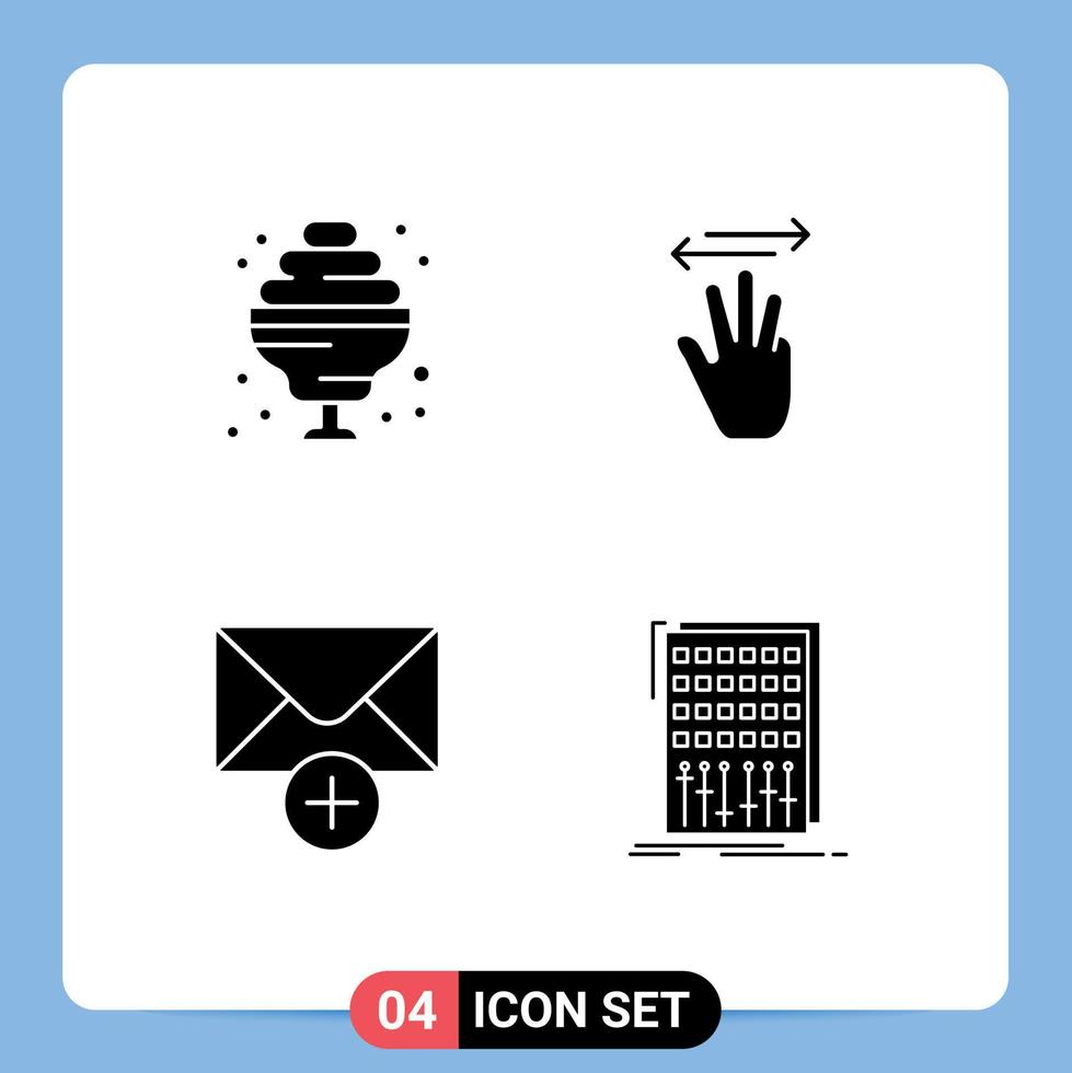 4 Universal Solid Glyphs Set for Web and Mobile Applications cocktail message hand left audio Editable Vector Design Elements