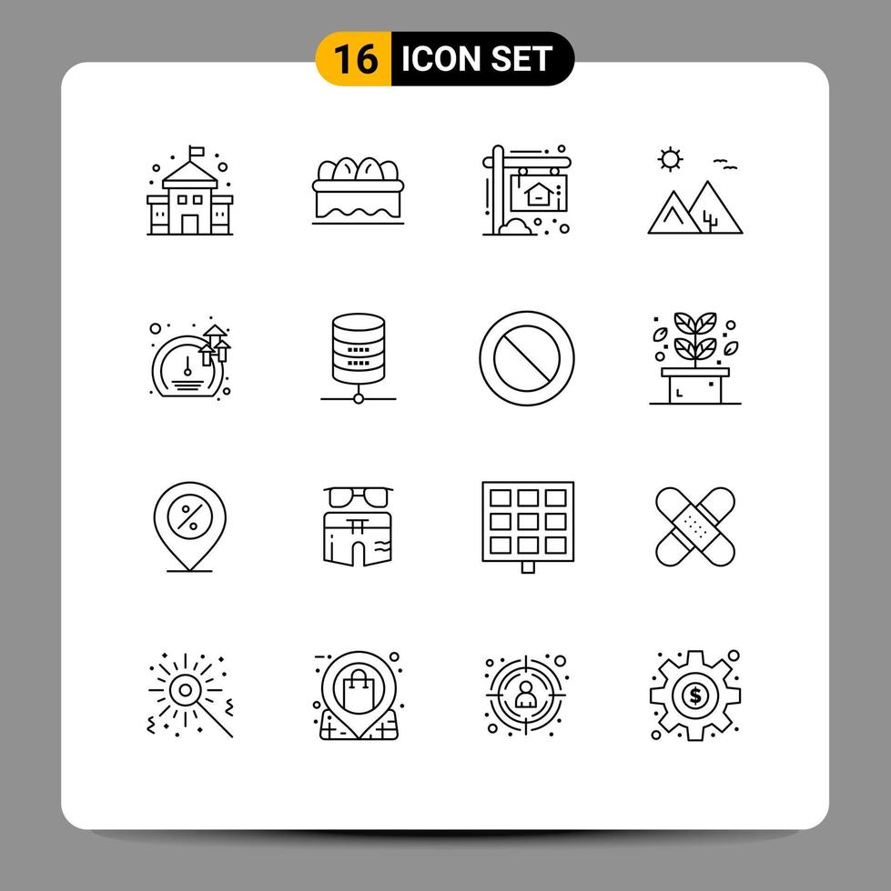 Pictogram Set of 16 Simple Outlines of speed meter home pyramid desert Editable Vector Design Elements