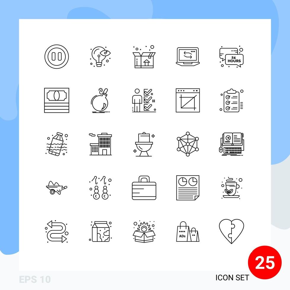 conjunto de 25 iconos de interfaz de usuario modernos símbolos signos para horas de entrega de mensajes elementos de diseño de vectores editables para portátiles