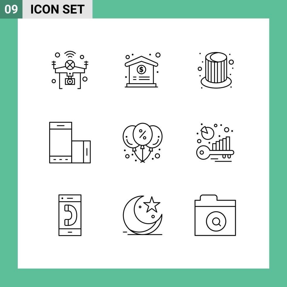 9 Outline concept for Websites Mobile and Apps balloon rotate magic phone device Editable Vector Design Elements