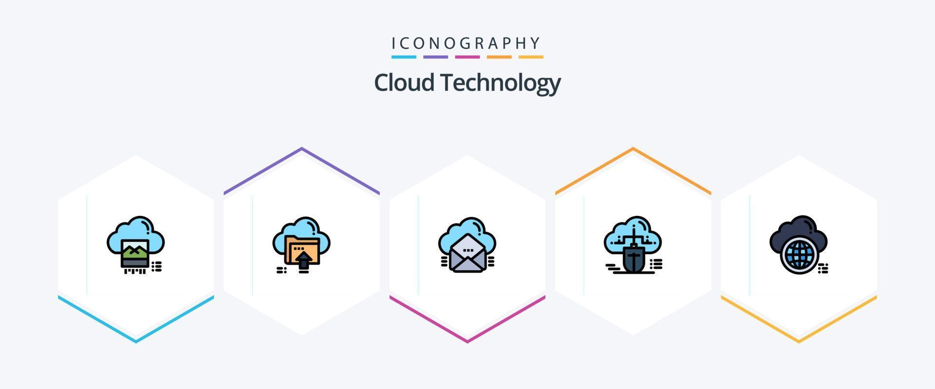 Cloud Technology 25 FilledLine icon pack including connected. mouse. cloud. message. email vector