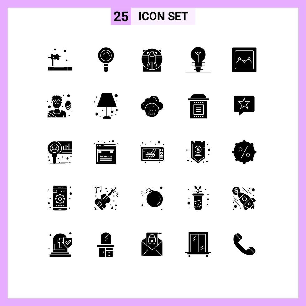 Solid Glyph Pack of 25 Universal Symbols of chart light genetic electric scane Editable Vector Design Elements